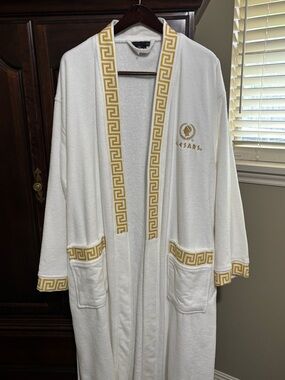 Vintage Caesars Palace Hotel Belted Cotton Bath Spa Robe Gold OS Unisex White